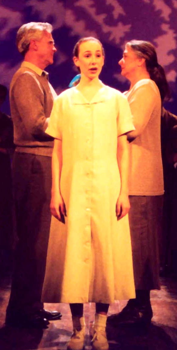 EMMA ORLOVE as the Stage Manager with TOM LIGON as George and BARBARA ANDRES as Emily